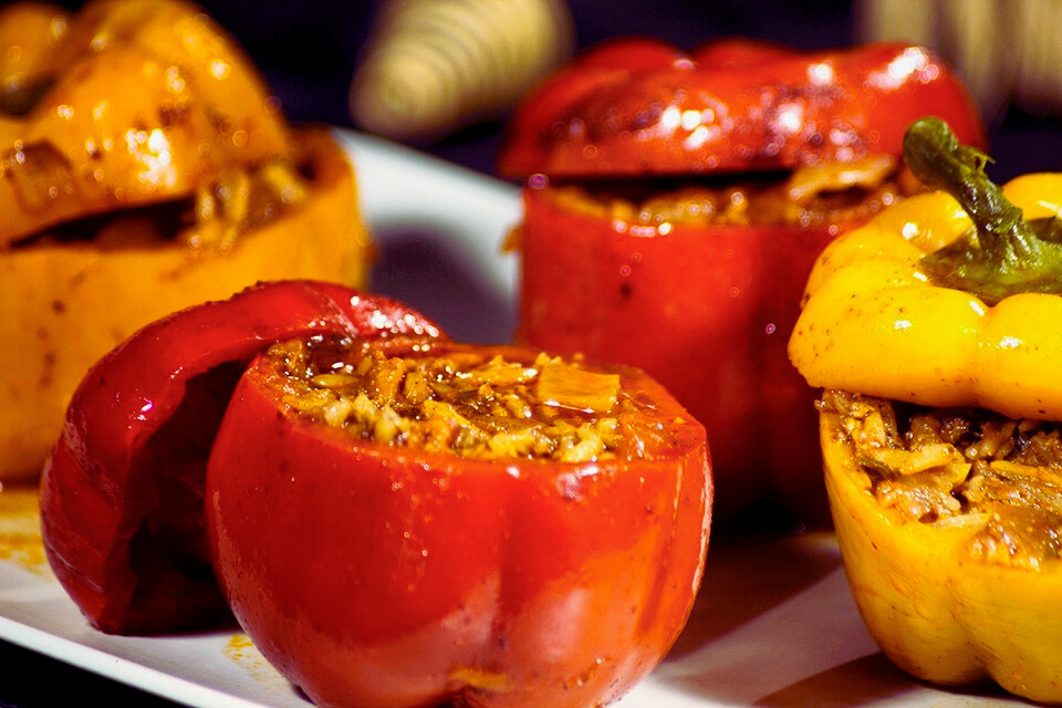 Pomegranate and Walnut Stuffed Bell Peppers